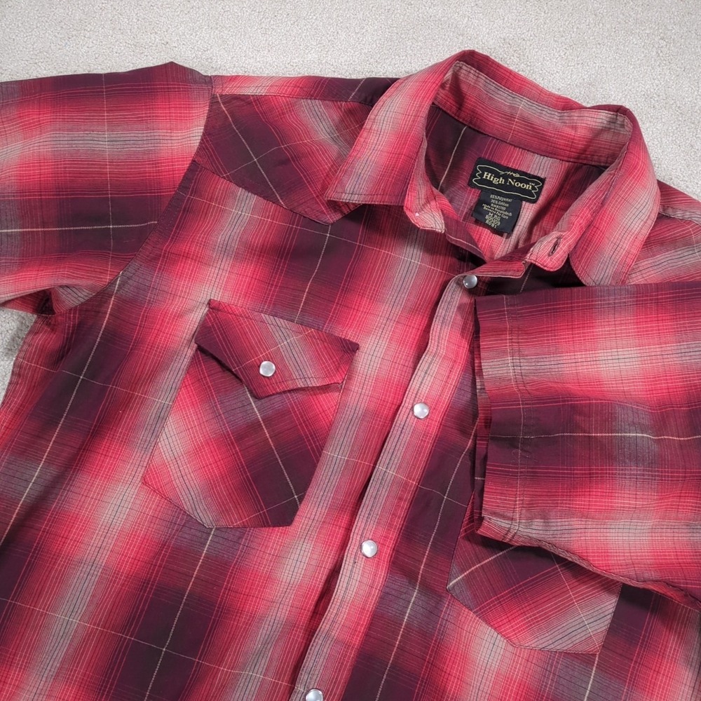 Medium High Noon Men's Red Shadow Plaid Western Cowboy S/S Shirt Pearl Snaps
